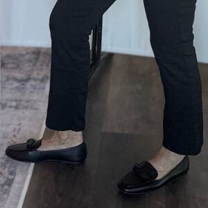 Cole Haan Black Leather Loafers with Bow Accent